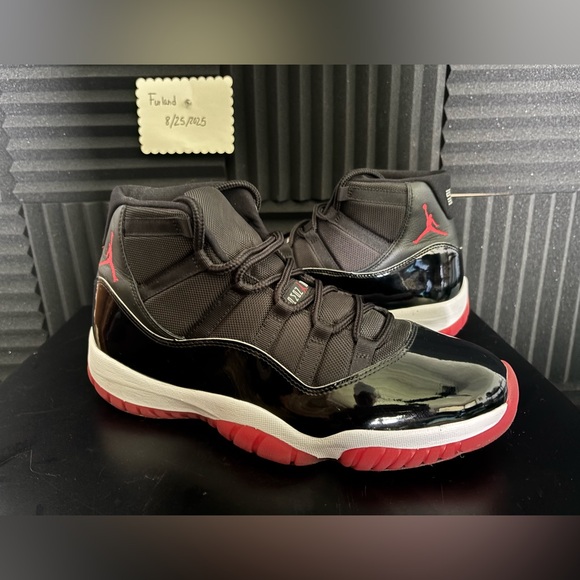 Jordan 11 Black and Red Patent Leather Basketball Shoes